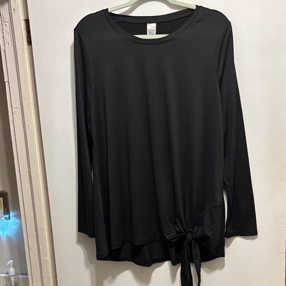 West Loop Black Long Sleeve Top with Knot Detail